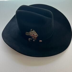 Beaver Brand Cowboy Hat Men 6 3/4 Fur Felt Western Buckle Detail Feather USA